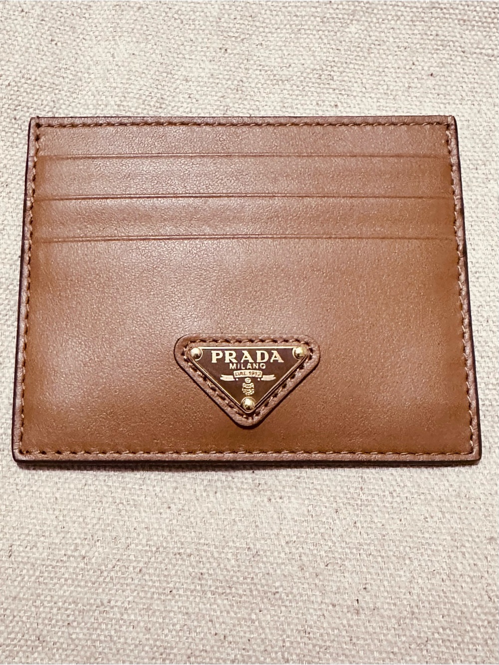Prada | Card Case | Prada Caramel Leather Card Case with Gold Logo